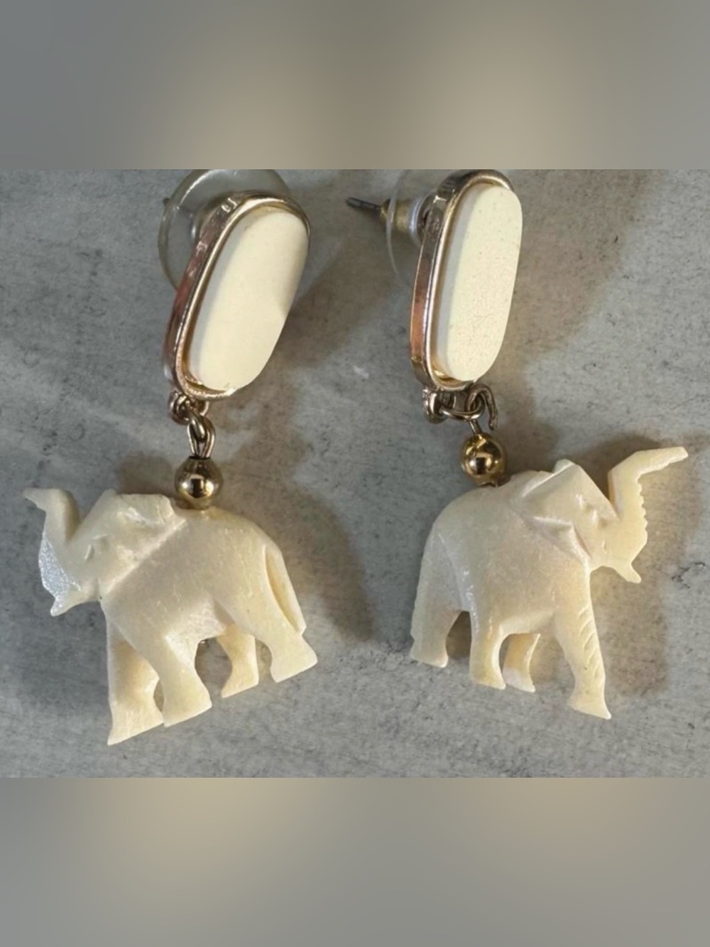 Vintage Faux Ivory Elephant Drop Earrings - Women Jewelry Dangle Posy